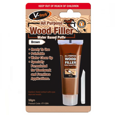 V-TECH ALL PURPOSE Wood Filler Water-Based Putty BROWN 50g VT-135BR